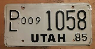 1985 Dealer Utah State License Plate Dl - 009 - 1058 Ut 85 See 1937 To 1996 Runs