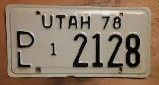 1978 Dealer Utah State License Plate Dl - 1 - 2128 Ut 78 See 1937 To 1996 Run
