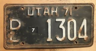 1971 Dealer Utah State License Plate Dl - 7 - 1304 Ut 71 See 1937 To 1996 Run