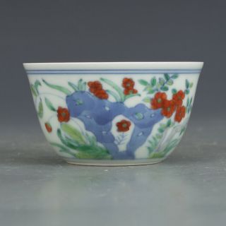 Fine Chinese Ming Dou Polychrome Porcelain Flowers Plants Goblet