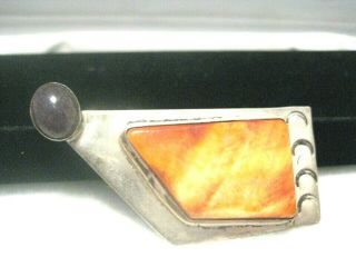 Vintage Sterling Silver Native American Pin With Multi Stone Signed It 186