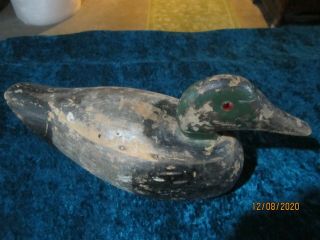 Antique Vintage Primitive Wood Duck Decoy Hand Carved Glass Eyes Lake Huron Mi.