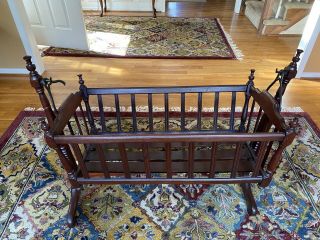 Antique 120 Year Old Baby Rocking Cradle.  Full Size With Mattress