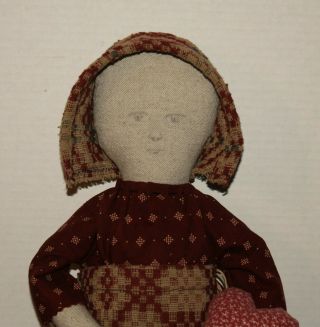Early Primitive Cloth Rag Doll With Valentine Heart 5