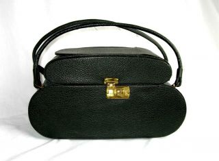 Rare Vtg Unusual Black Train Case Carryon Bag Purse Styled By Barbara 40s - 50s