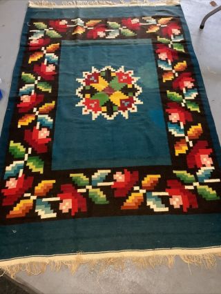 Vtg Antique Mexican Southwest Saltillo Serape Wool Blanket Rug 82 X 53 Colorful
