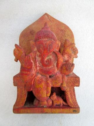 Antique Old Wooden Fine Hand Carved Holy Worship Hindu God Ganesha Figure Statue