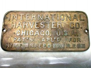 Early International Harvester Plate Tag Antique Gas Engine Hit Miss? Mystery