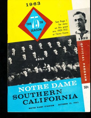 10/13 1963 Notre Dame Vs Usc Football Program Bx26 A6