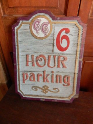 Vintage 6 Hour Parking 15.  5 " Tall,  11.  5 " Wide Solid Wood Sign - Purple/silver Rare