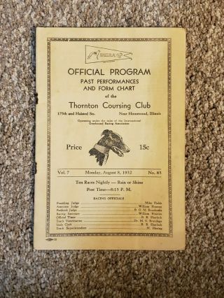 Vintage 1932 Dog Race Program Thornton Coursing Club Homewood,  Illinois