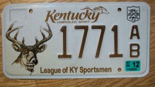Single Kentucky License Plate - 2012 - 1771ab - League Of Ky Sportsmen - Deer