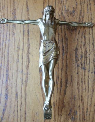 11 " Jesus Crucifixion Cross Heavy Duty Cast Brass Or Bronze Vintage Antique