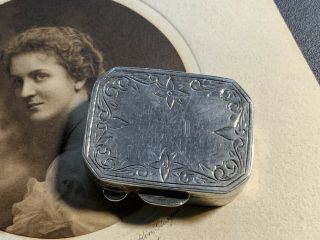 Antique Vintage Sterling Silver Pill Box With Etched Flower Design
