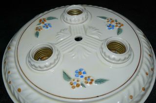 Antique Vintage Porcelier Porcelain Ceiling Light Fixture 3 Bulb Floral 2