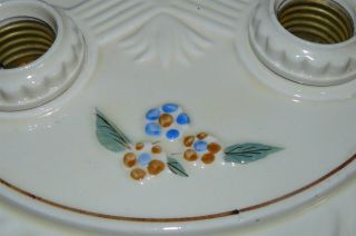 Antique Vintage Porcelier Porcelain Ceiling Light Fixture 3 Bulb Floral 3