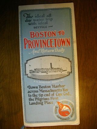 1920 Cape Cod Steamship Co.  Boston To Provincetown Brochure Guide Schedule
