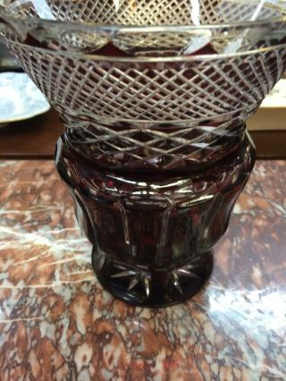 19th C.  Antique Moser Bohemian Czech Ruby To Clear Large Vase Deeps Cuts