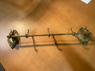 Rare Vintage Antique Brass Horse Head Wall Mount Hook Rack Coat Hanger 23”