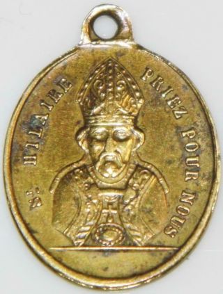 St.  Hilary & Immaculate Conception Rare Antique Brass Holy Medal Ilario Hilaire