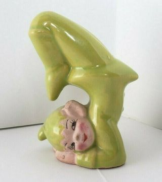 Vintage Lime Green Whimsical Pixie Elf Boy Doing Acrobats Ceramic Figure