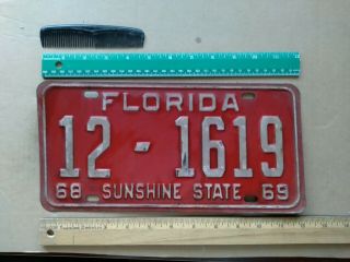 License Plate,  Florida,  1968 - 1969,  Sunshine State,  12 - 1619