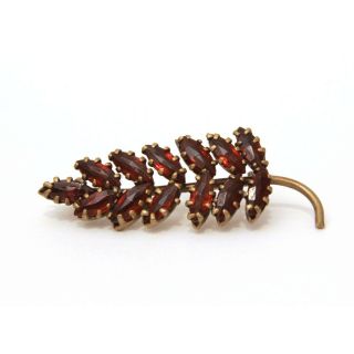 Antique Bohemian Garnet Flower Fern Leaf Pin With C Clasp 1.  6 " Victorian Brooch