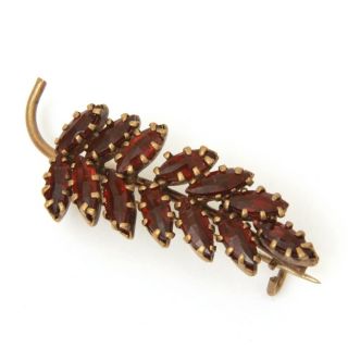 Antique Bohemian Garnet Flower Fern Leaf Pin with C Clasp 1.  6 