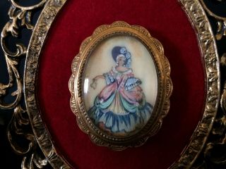 Vintage Thomas L Mott England Hand Painted Crinoline Lady Signed Tlm Brooch Pin