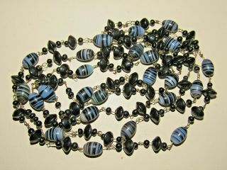 Vintage Jewellery Venetian Art Deco Wired Murano Glass Bead Necklace Very Long