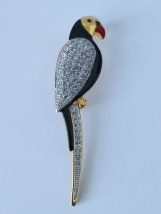 Vintage Multi Color Enamel Rhinestone Gold Tone Parrot Bird Statement Brooch