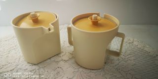 Vintage Tupperware Creamer And Sugar Bowl With Lids Euc.  Yellow And Cream