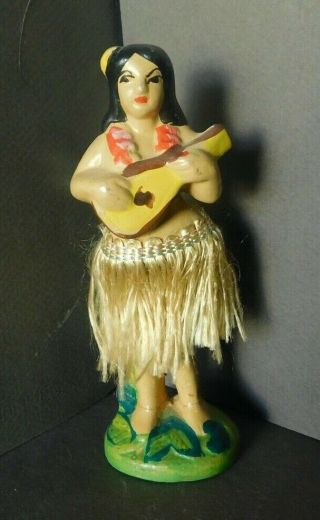 Vintage Hawaiian Aloha Chalkware Hula Girl Nodder Bobble Small Repaired (n30)