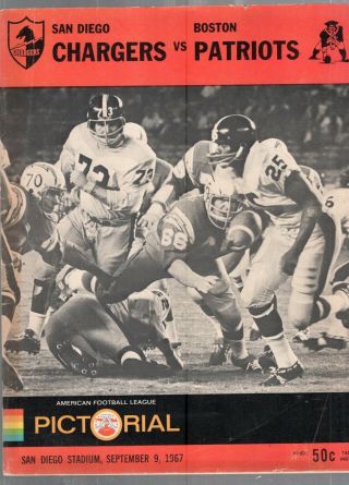 September 9 1967 Afl Football Program San Diego Chargers Vs Boston Patriots