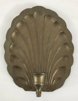Vintage Brass Clam Shell Wall Hanging Candle Holder.  8 Tall,  7 " Wide.