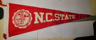 Rare 1960s North Carolina State Full Size Football Pennant - 12 By 29 In