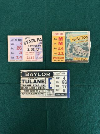 Vintage Baylor Bears Football Ticket Stubs - 1948 Smu & Tulane,  1950 Houston