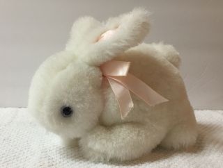 Vintage Hallmark Small White Bunny Rabbit Plush Stuffed Easter Pink Nose Bow E8