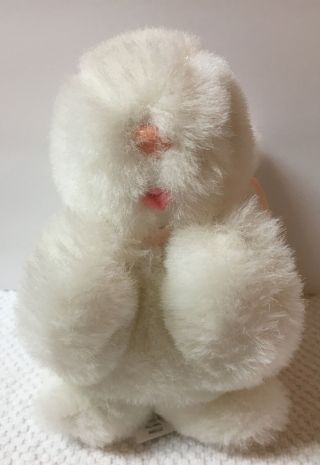 Vintage Hallmark Small White Bunny Rabbit Plush Stuffed Easter Pink Nose Bow E8 3