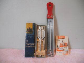 2 Vintage Taylor Thermometers 5936 Roast Meat & 5908 Candy & Guide