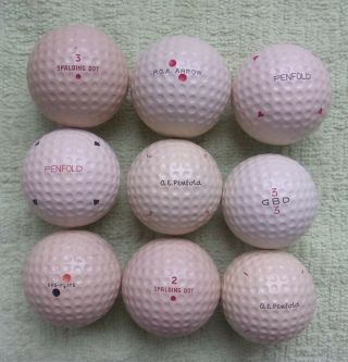 9 Antique Vintage Early Dimple Golf Balls Ball Spalding Dot Penfold Pga Arrow