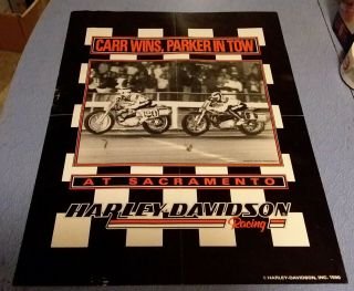 Vintage 1990 Harley - Davidson Racing Poster Chris Carr & Scott Parker