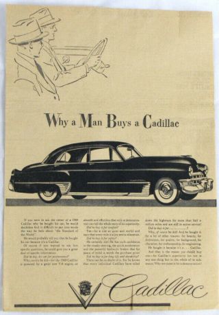 Vintage 1949 Cadillac Series 62 Sedan Car Large Newspaper Print Ad