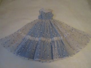 Vintage Organza Flocked Blue & White Bumble Bees Unusual Fabric Hm Doll Dress