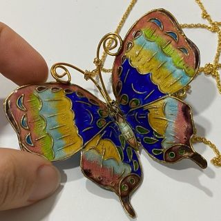 Vtg Chinese Enamel Cloisonné Butterfly Necklace Pendant Ornament