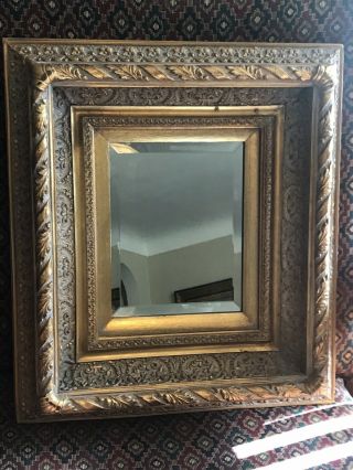 Vtg Antique Style Gold Guild Frame Hand Carved Beveled Glass Mirror 19 " X 16.  5 "