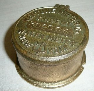 Vintage Brass Neptune Company Water Meter Trident York With Flip Up Lid