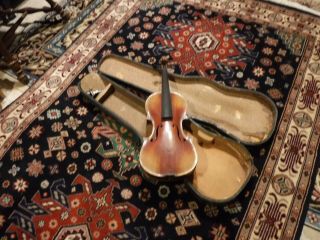 Antique German Violin With Antique Wood Case Signed