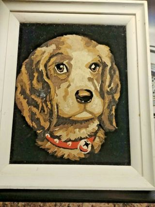 Vtg Dog Cocker Spaniel Painted On Velvet Framed 9 3/4 X 11 3/4