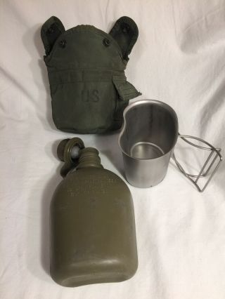 Vtg Us Army Canteen & Cup Lc - 2 Cover W/ Alice Clips